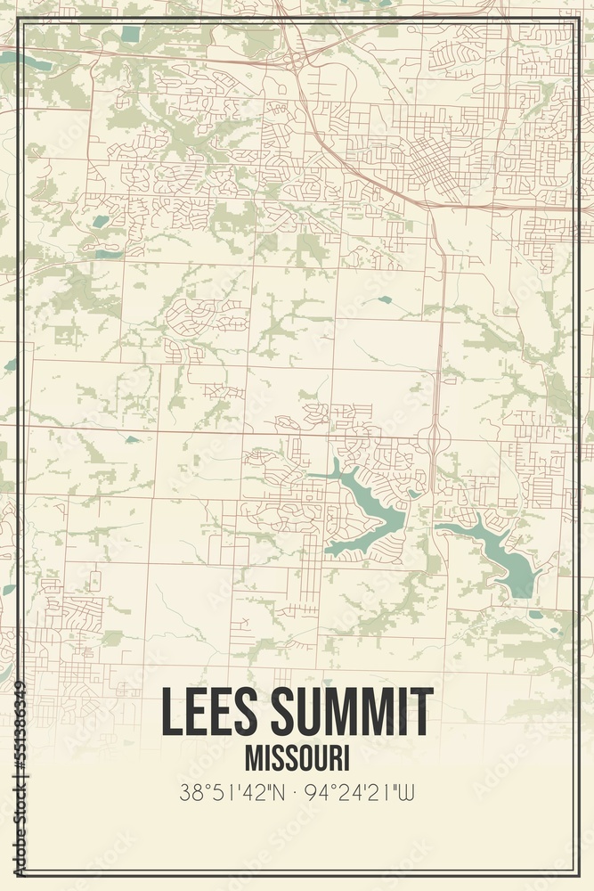 Fototapeta premium Retro US city map of Lees Summit, Missouri. Vintage street map.