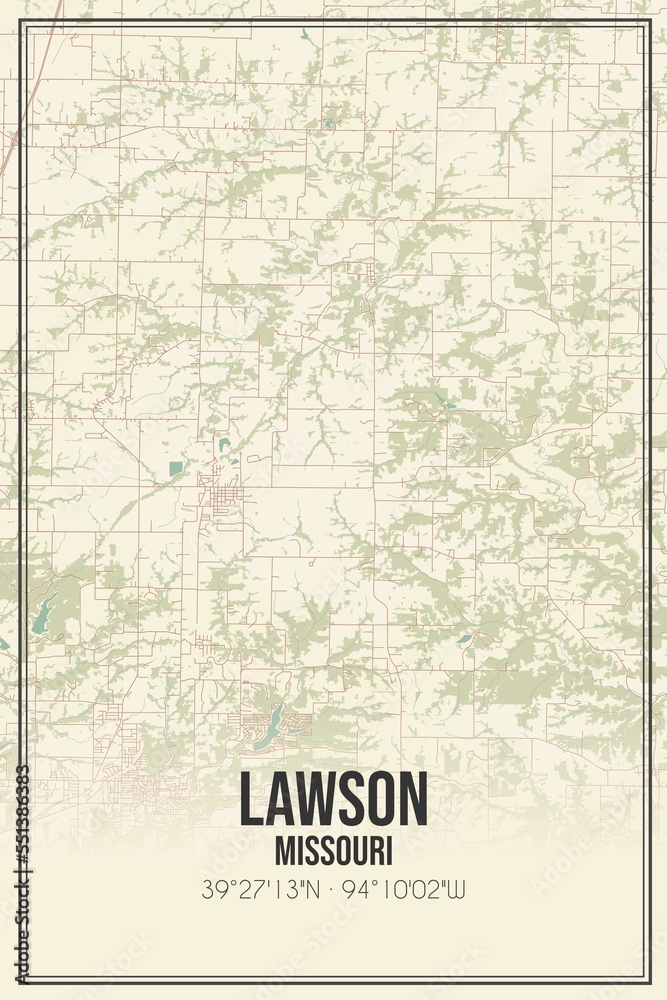 Retro US city map of Lawson, Missouri. Vintage street map.