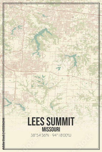 Retro US city map of Lees Summit  Missouri. Vintage street map.