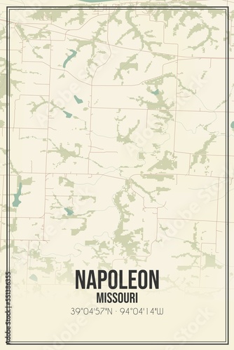 Retro US city map of Napoleon  Missouri. Vintage street map.