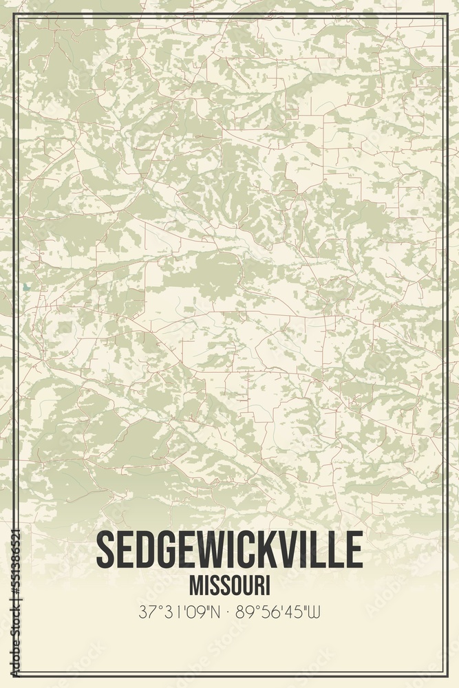Retro US city map of Sedgewickville, Missouri. Vintage street map.