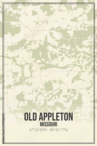 Fototapeta Naklejka Na Ścianę i Meble -  Retro US city map of Old Appleton, Missouri. Vintage street map.