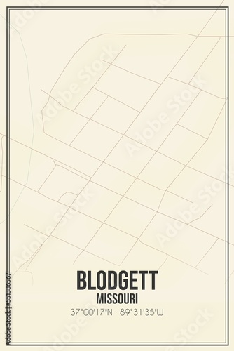 Retro US city map of Blodgett, Missouri. Vintage street map. photo
