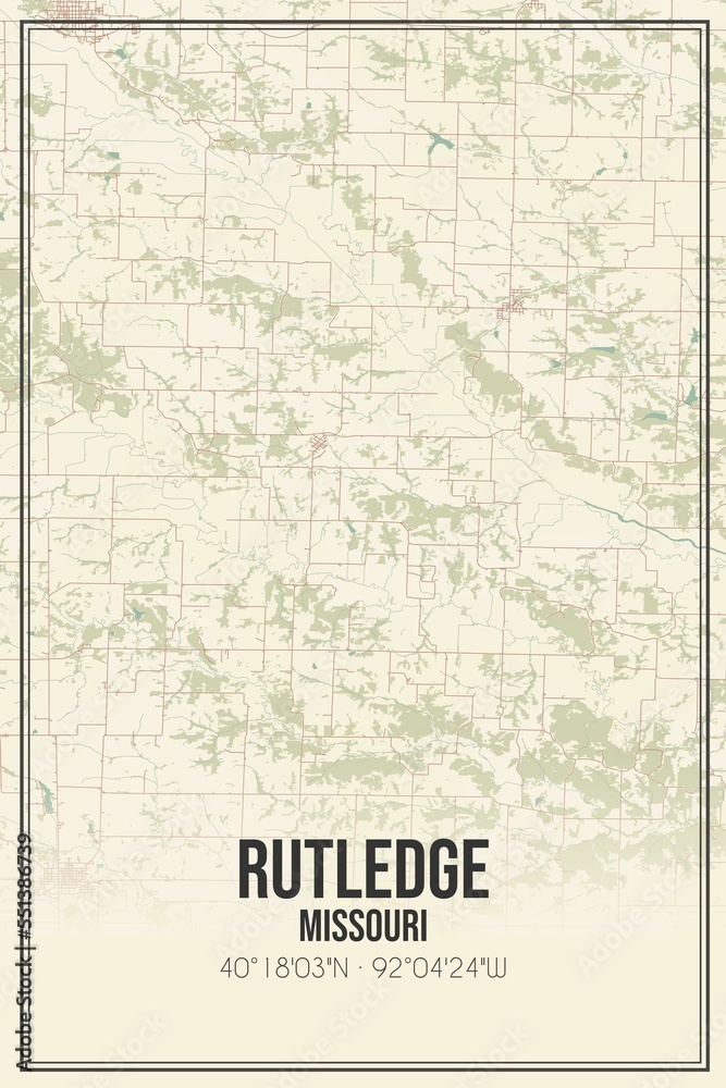 Retro US city map of Rutledge, Missouri. Vintage street map.