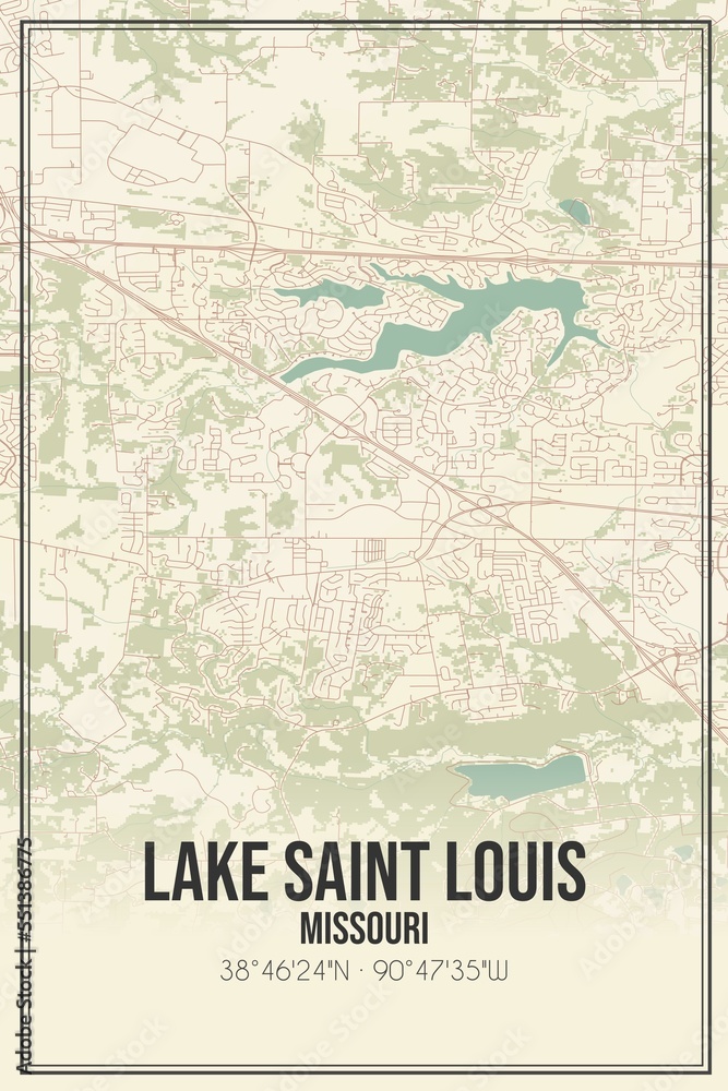 Retro US city map of Lake Saint Louis, Missouri. Vintage street map.