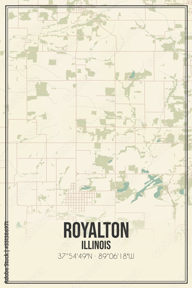 Retro US city map of Royalton, Illinois. Vintage street map.