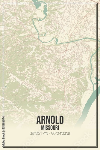 Retro US city map of Arnold, Missouri. Vintage street map.