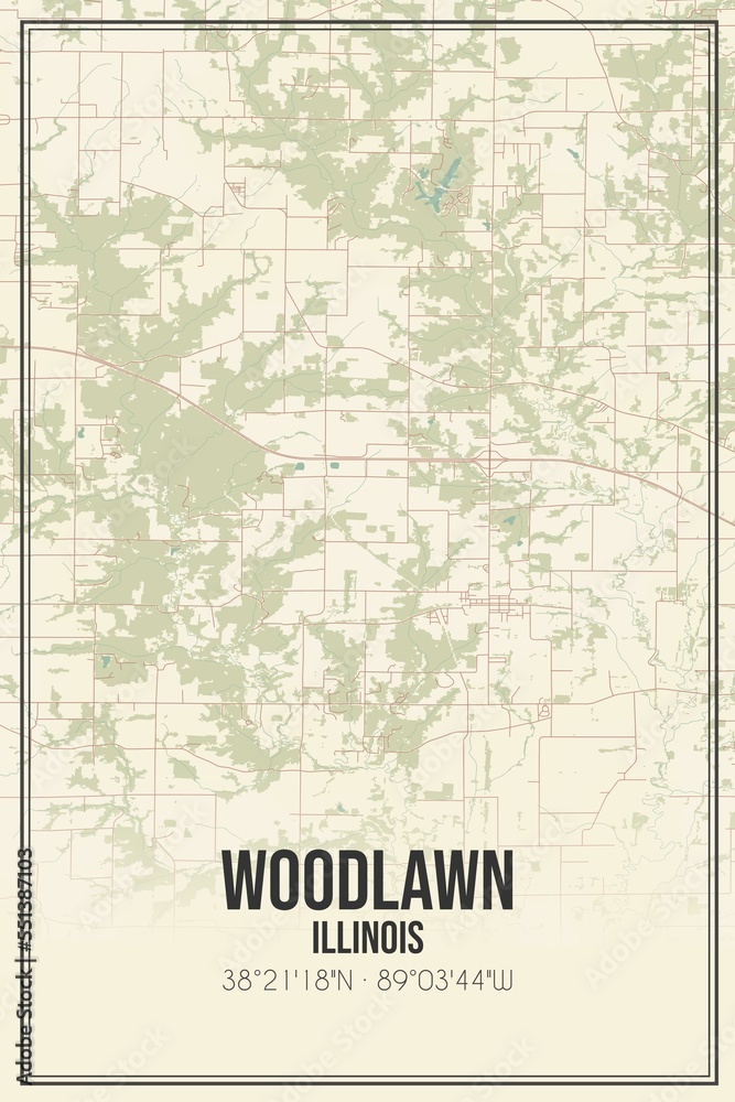 Retro US city map of Woodlawn, Illinois. Vintage street map.
