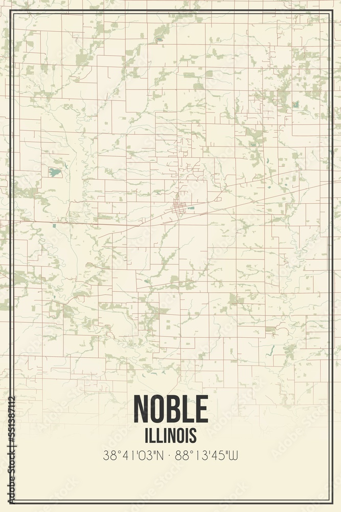 Retro US city map of Noble, Illinois. Vintage street map.