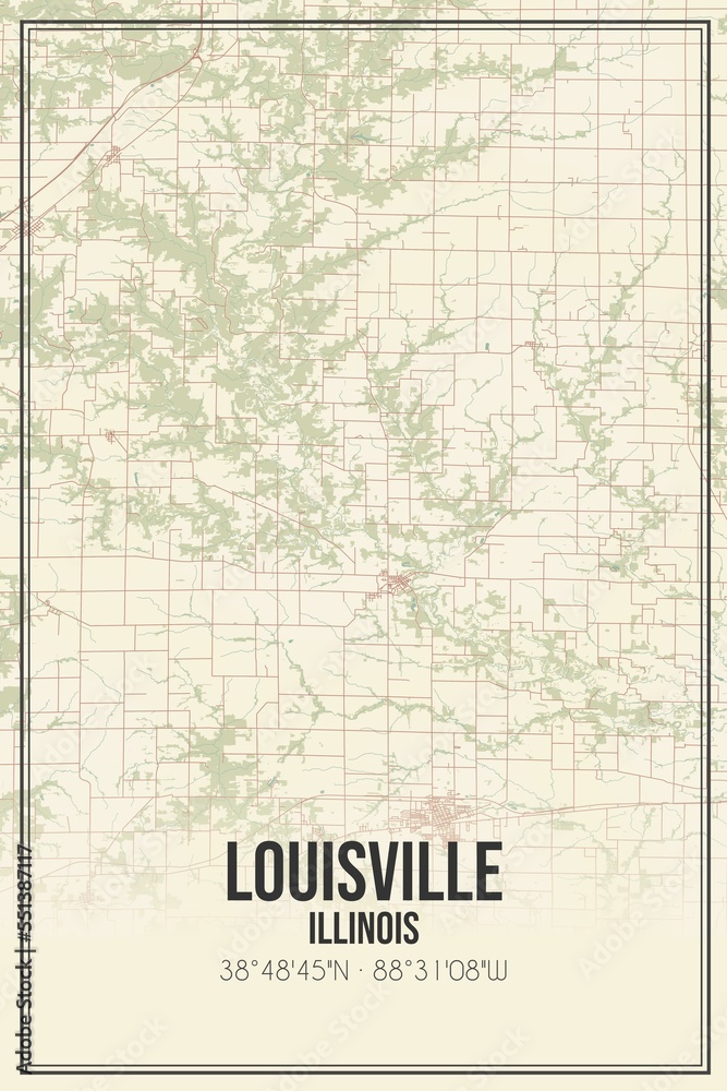 Retro US city map of Louisville, Illinois. Vintage street map.
