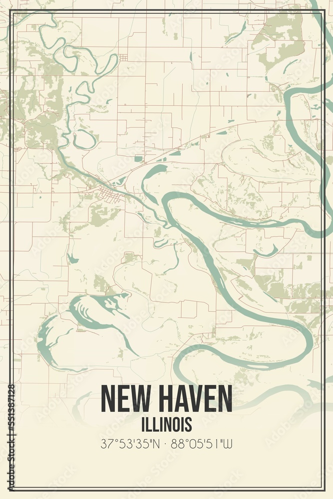 Fototapeta premium Retro US city map of New Haven, Illinois. Vintage street map.