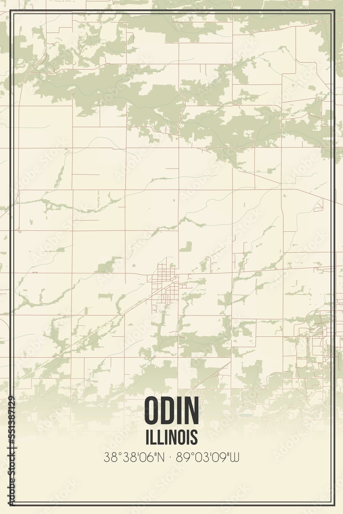 Retro US city map of Odin, Illinois. Vintage street map.
