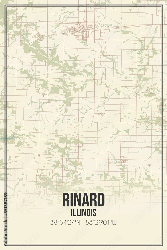 Retro US city map of Rinard, Illinois. Vintage street map.