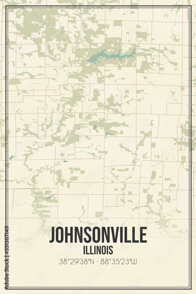 Retro US city map of Johnsonville, Illinois. Vintage street map.