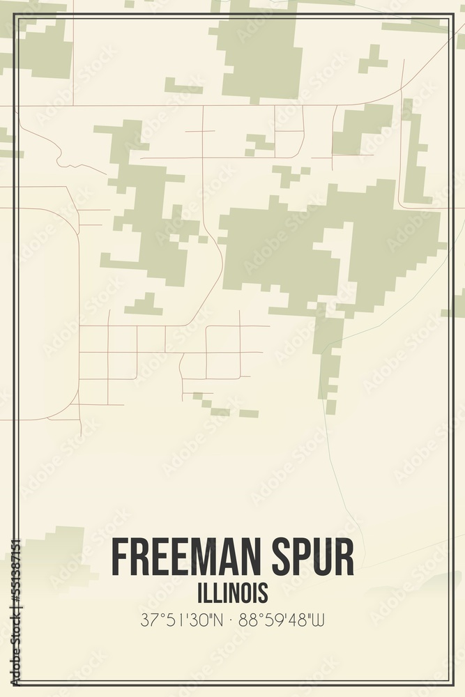 Retro US city map of Freeman Spur, Illinois. Vintage street map.