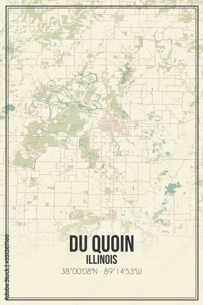 Retro US city map of Du Quoin, Illinois. Vintage street map.