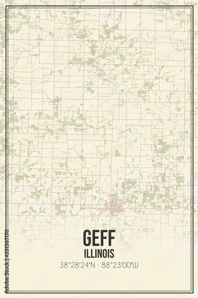 Retro US city map of Geff, Illinois. Vintage street map.