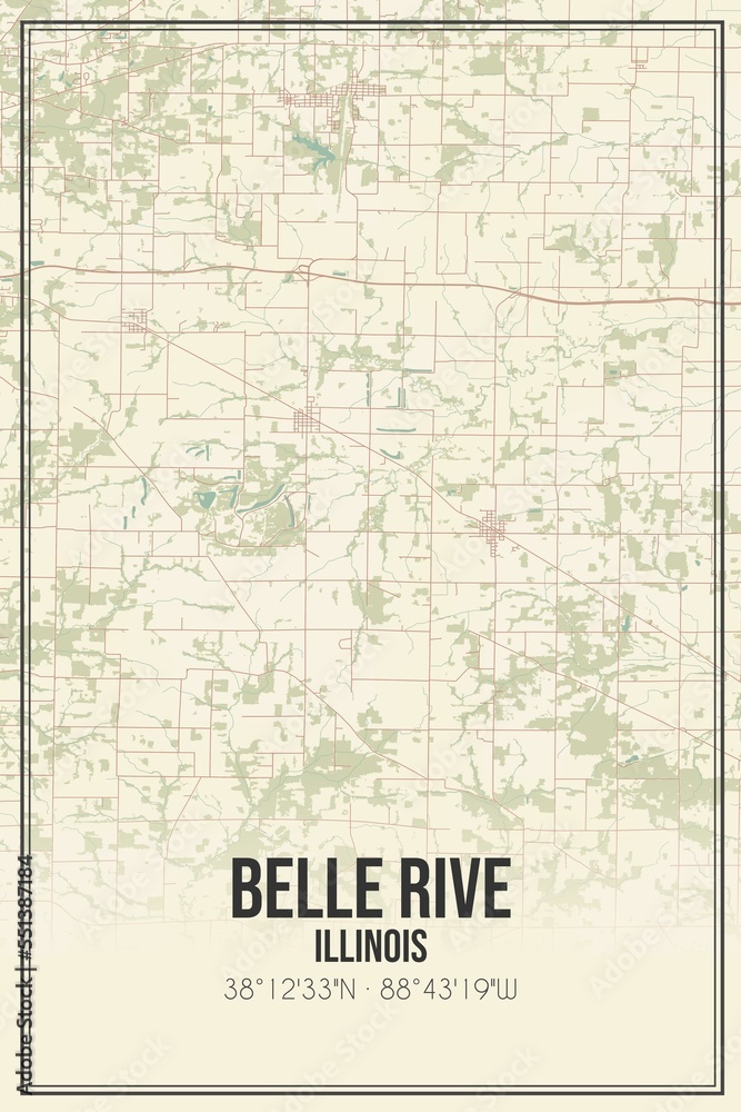 Retro US city map of Belle Rive, Illinois. Vintage street map.