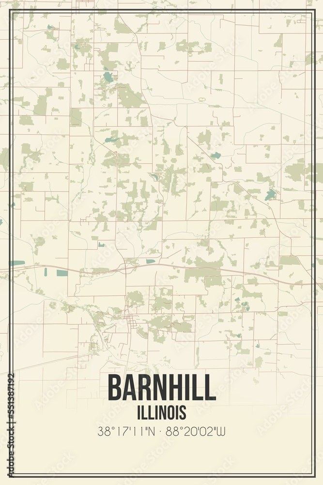 Retro US city map of Barnhill, Illinois. Vintage street map.