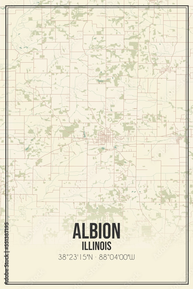 Retro US city map of Albion, Illinois. Vintage street map.
