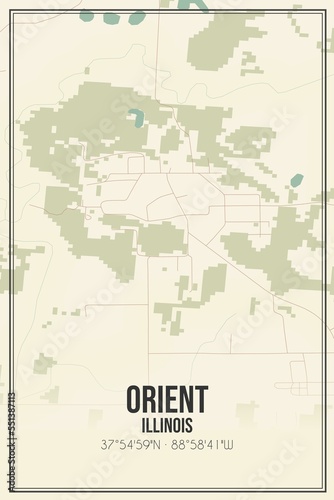 Retro US city map of Orient  Illinois. Vintage street map.