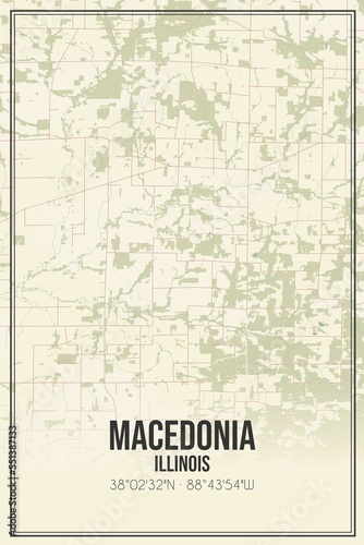 Retro US city map of Macedonia, Illinois. Vintage street map.