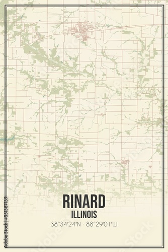 Retro US city map of Rinard, Illinois. Vintage street map. © Rezona