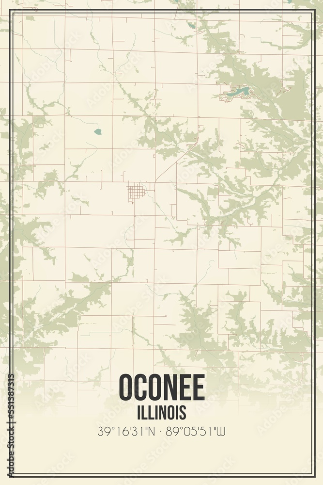 Fototapeta premium Retro US city map of Oconee, Illinois. Vintage street map.