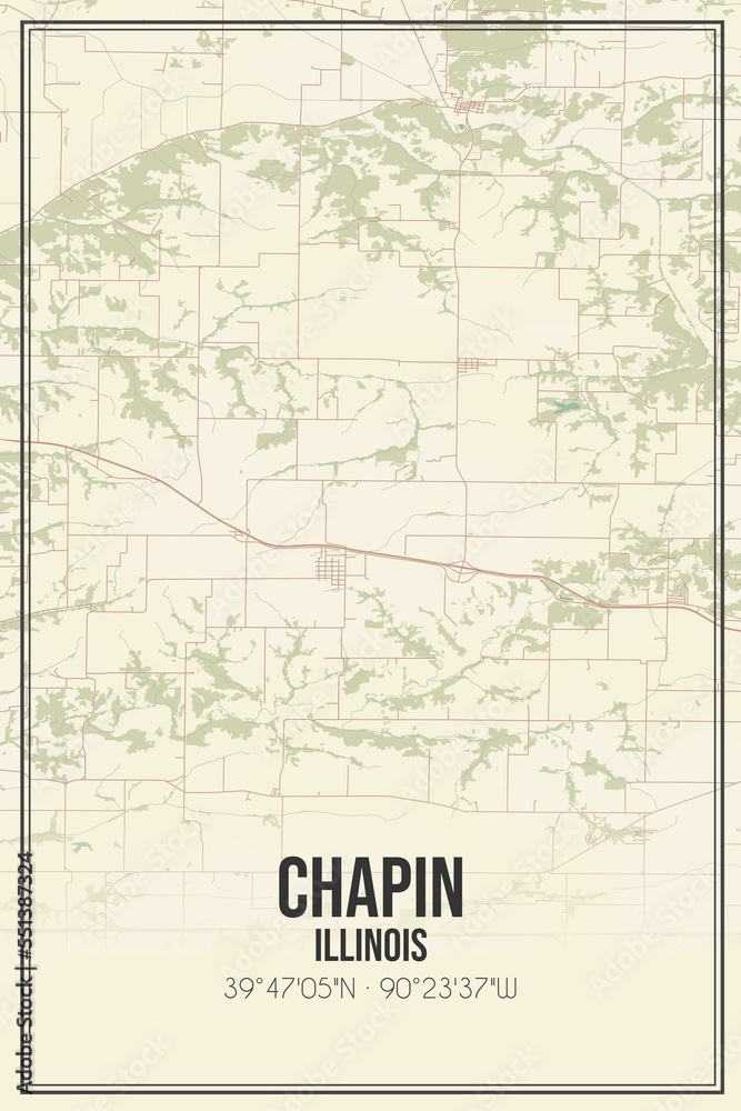 Retro US city map of Chapin, Illinois. Vintage street map.