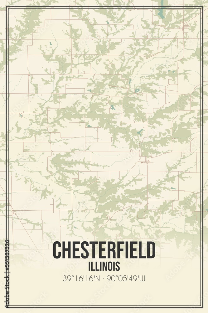 Retro US city map of Chesterfield, Illinois. Vintage street map.