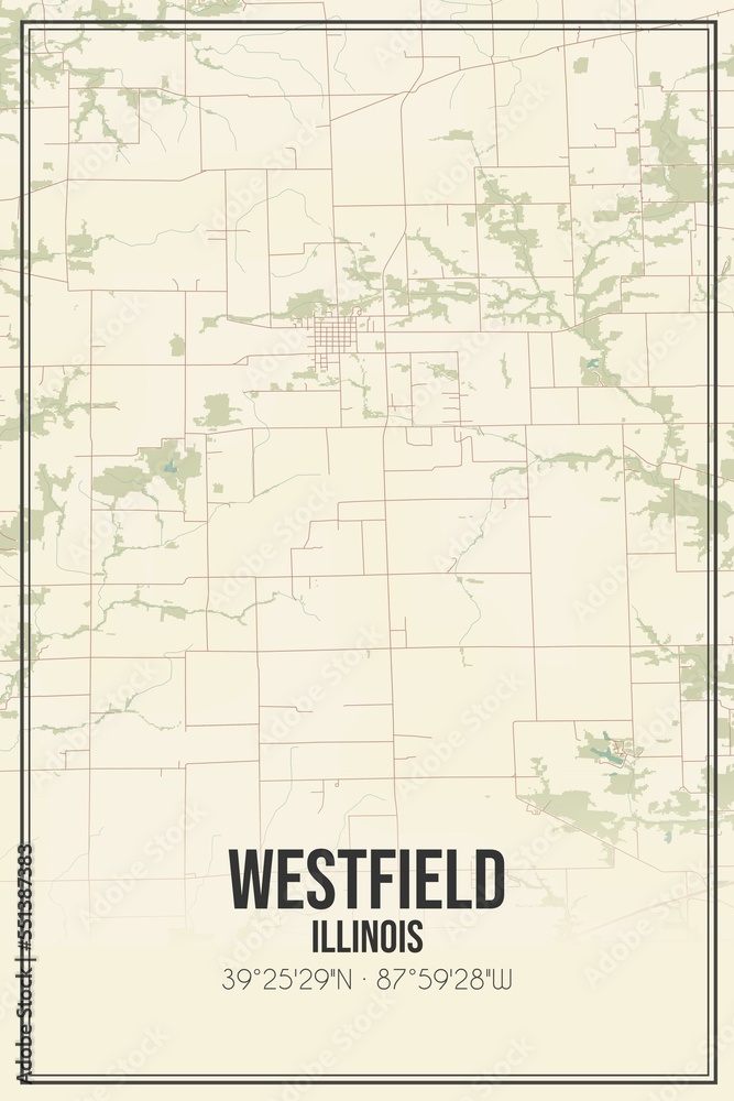 Retro US city map of Westfield, Illinois. Vintage street map.