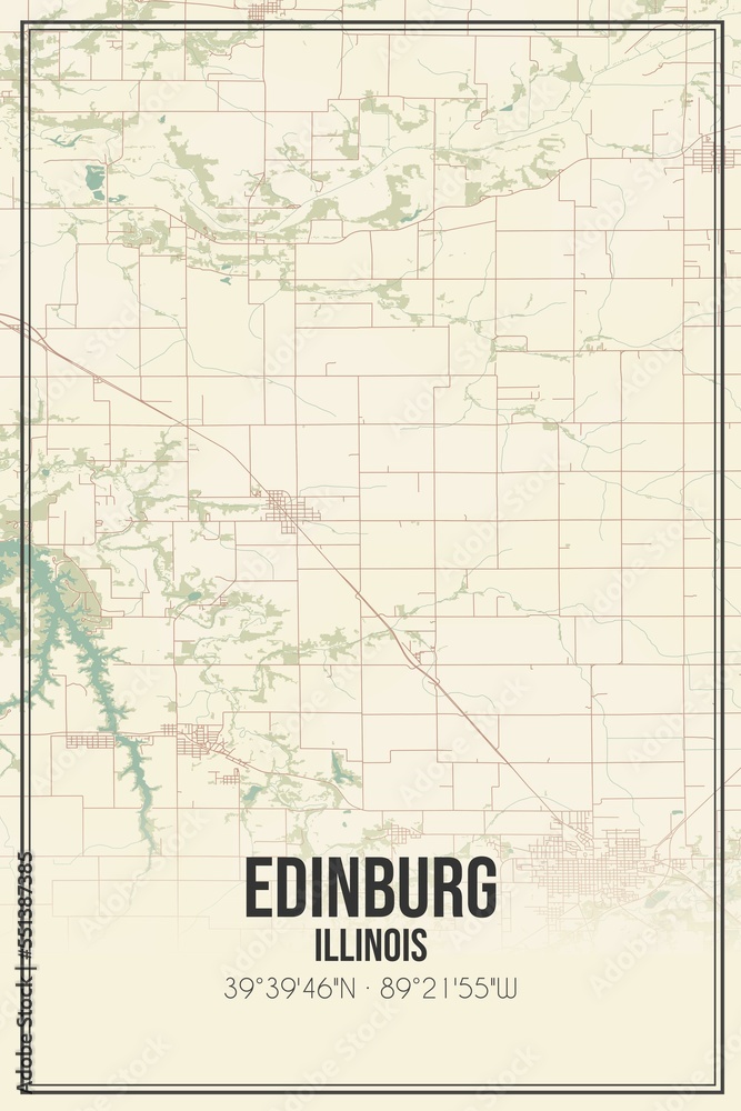 Retro US city map of Edinburg, Illinois. Vintage street map.
