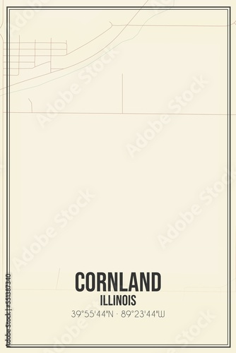 Retro US city map of Cornland, Illinois. Vintage street map. photo