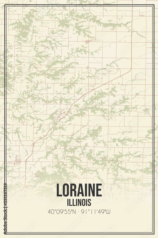 Fototapeta premium Retro US city map of Loraine, Illinois. Vintage street map.