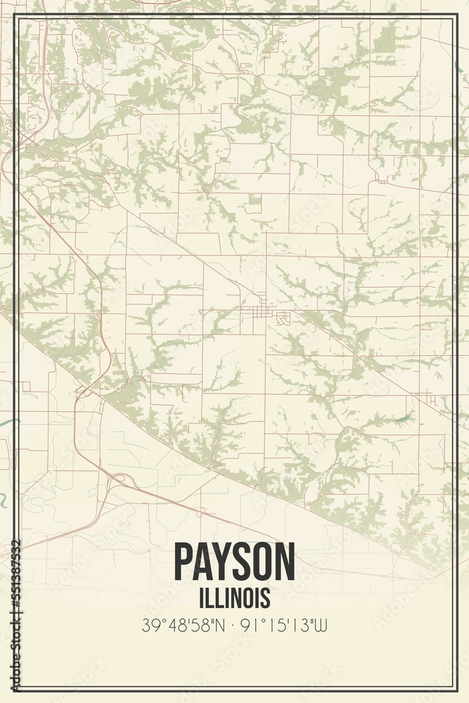 Obraz premium Retro US city map of Payson, Illinois. Vintage street map.