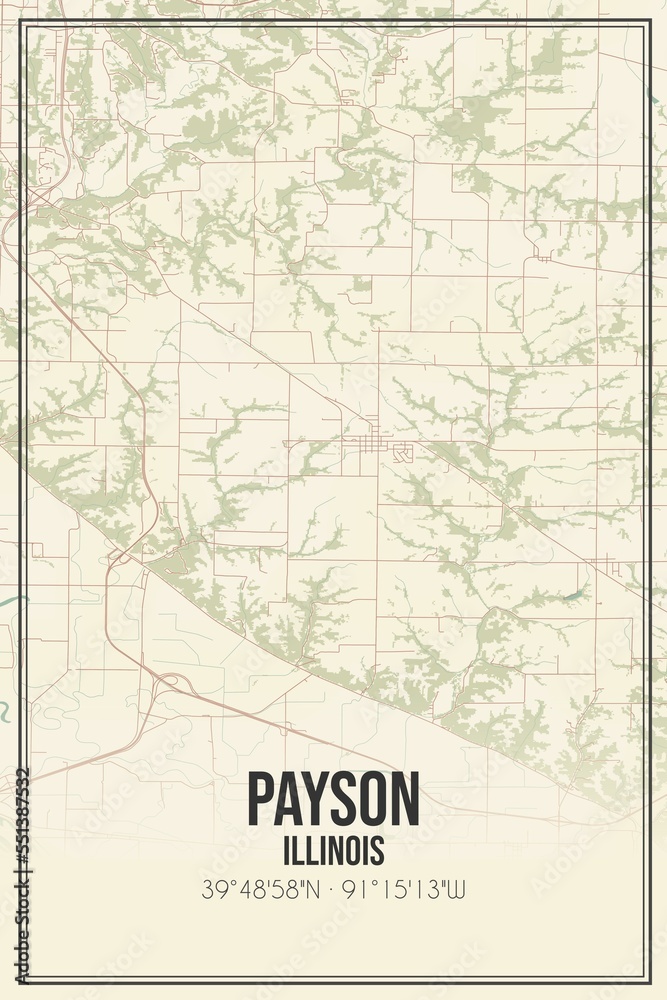 Retro US city map of Payson, Illinois. Vintage street map.