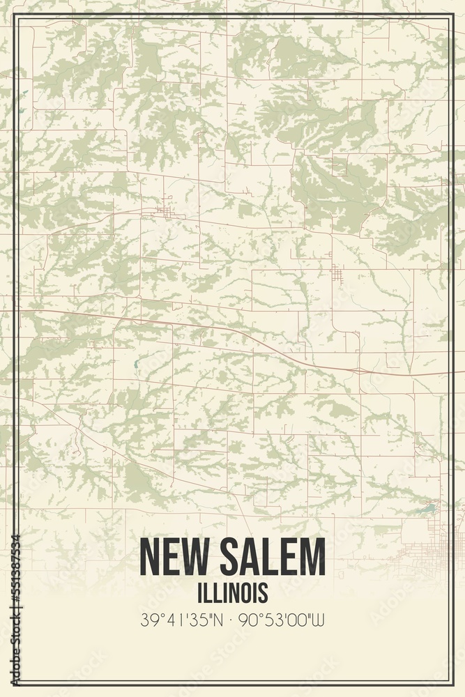 Retro US city map of New Salem, Illinois. Vintage street map.