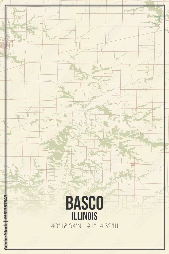 Retro US city map of Basco, Illinois. Vintage street map.