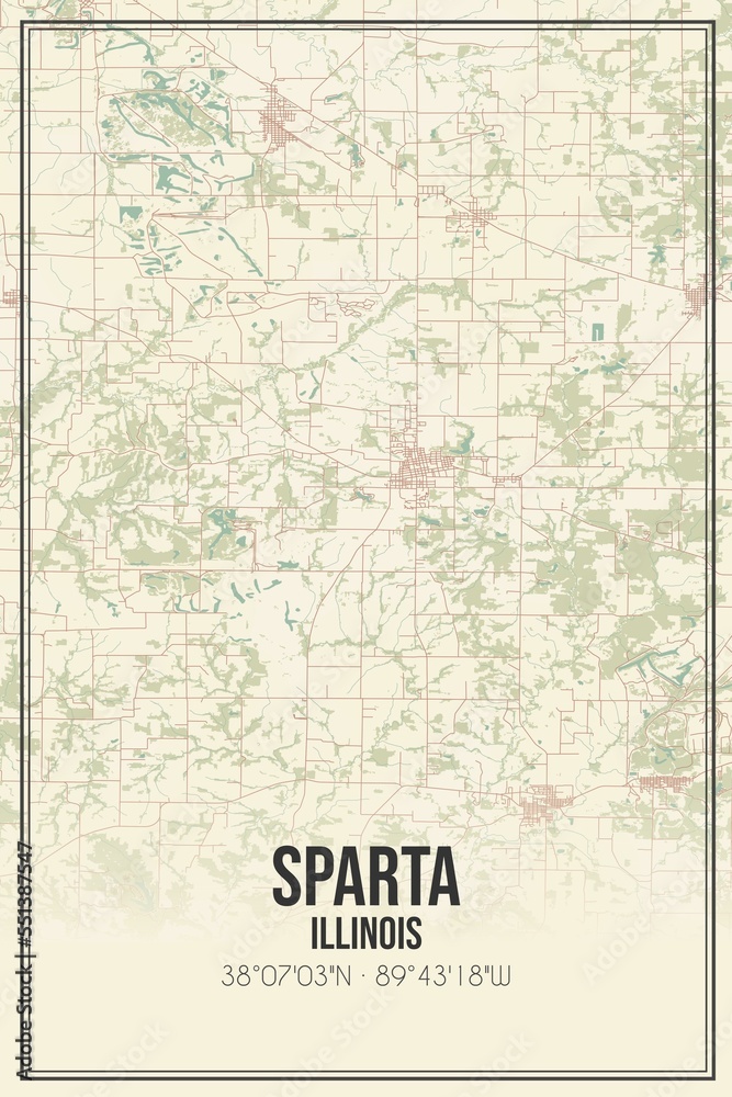 Fototapeta premium Retro US city map of Sparta, Illinois. Vintage street map.
