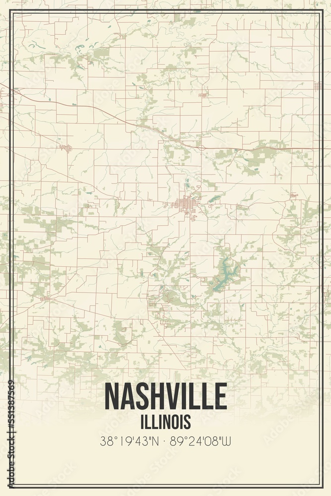 Retro US city map of Nashville, Illinois. Vintage street map.