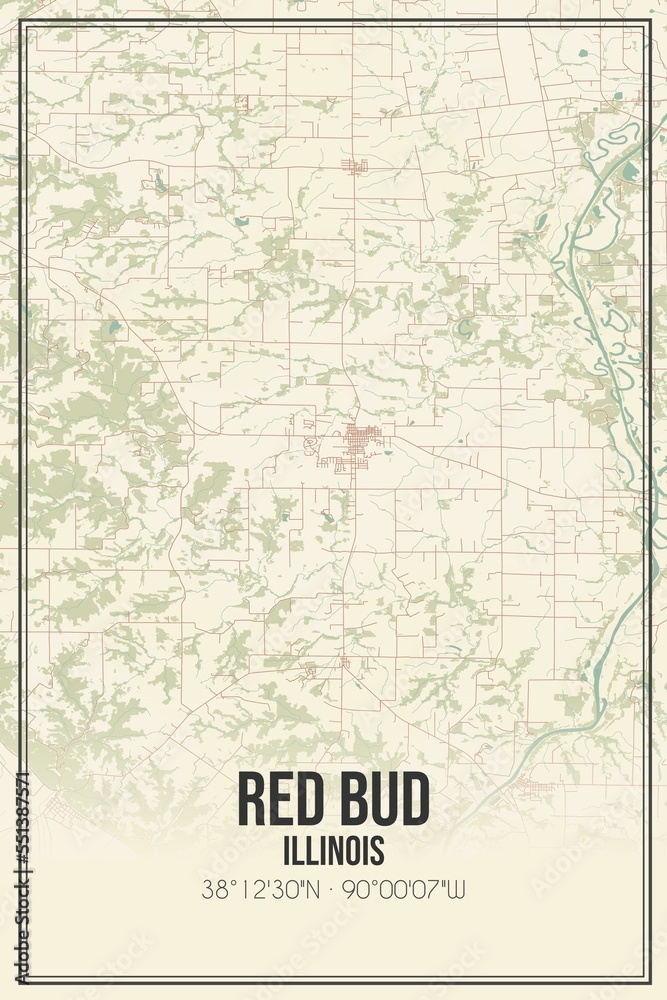 Retro US city map of Red Bud, Illinois. Vintage street map.
