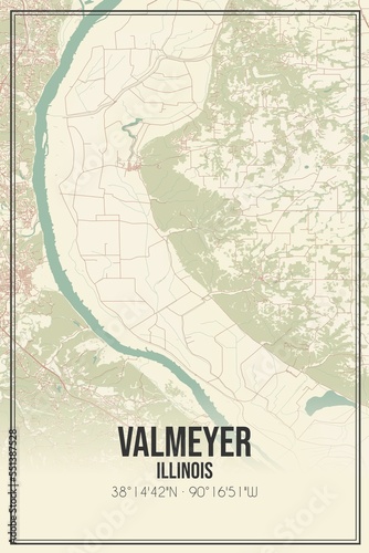 Retro US city map of Valmeyer, Illinois. Vintage street map. © Rezona