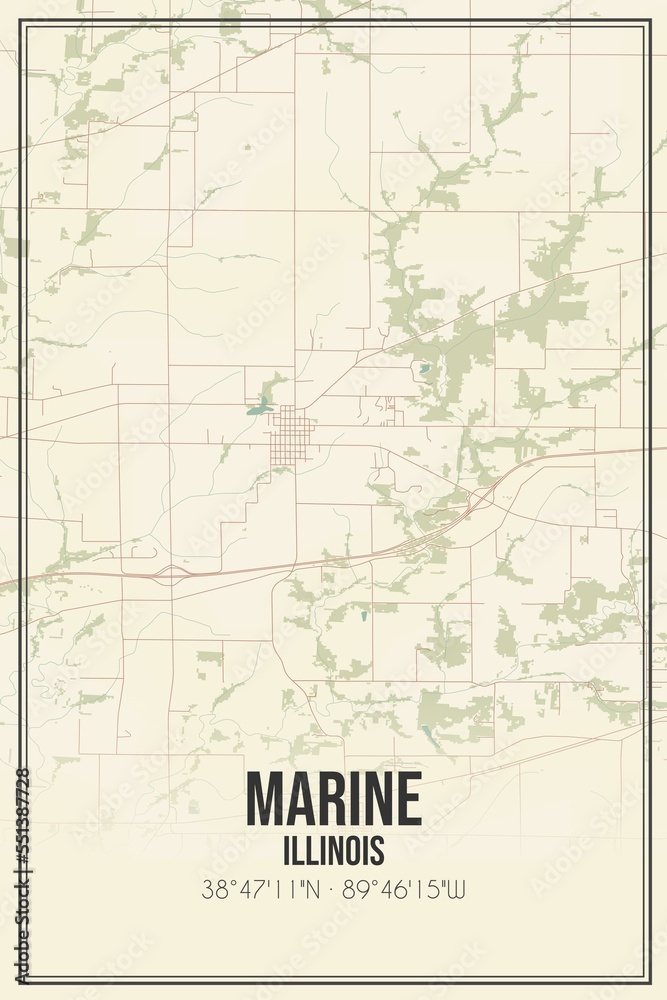 Retro US city map of Marine, Illinois. Vintage street map.