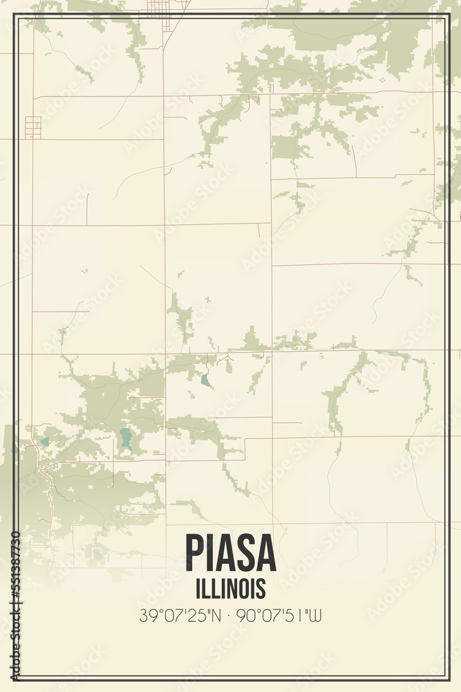 Retro US city map of Piasa, Illinois. Vintage street map.