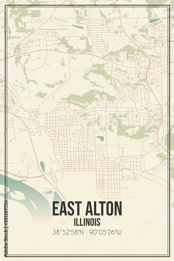 Obraz premium Retro US city map of East Alton, Illinois. Vintage street map.