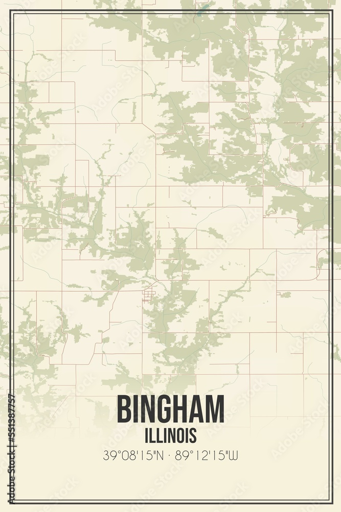Retro US city map of Bingham, Illinois. Vintage street map.