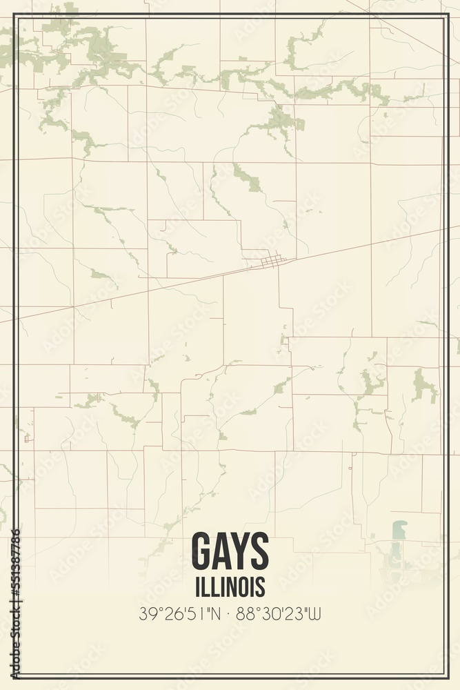 Retro US city map of Gays, Illinois. Vintage street map.