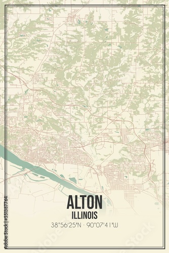 Retro US city map of Alton, Illinois. Vintage street map. photo