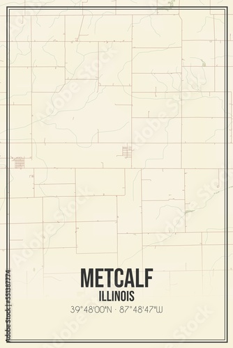 Retro US city map of Metcalf, Illinois. Vintage street map. photo
