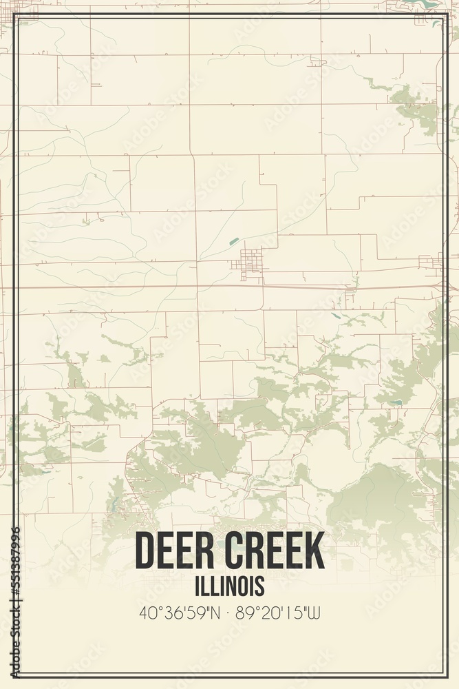 Retro US city map of Deer Creek, Illinois. Vintage street map.